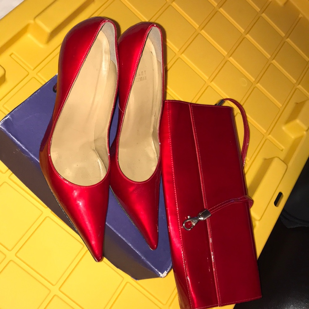 STUART WEITZMAN RED QUASAR HEEL AND PURSE